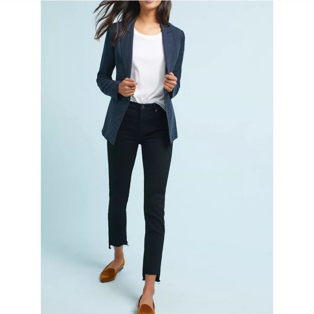 AG Adriano Goldschmied Black Stevie Ankle Slim Straight Raw Step Hem